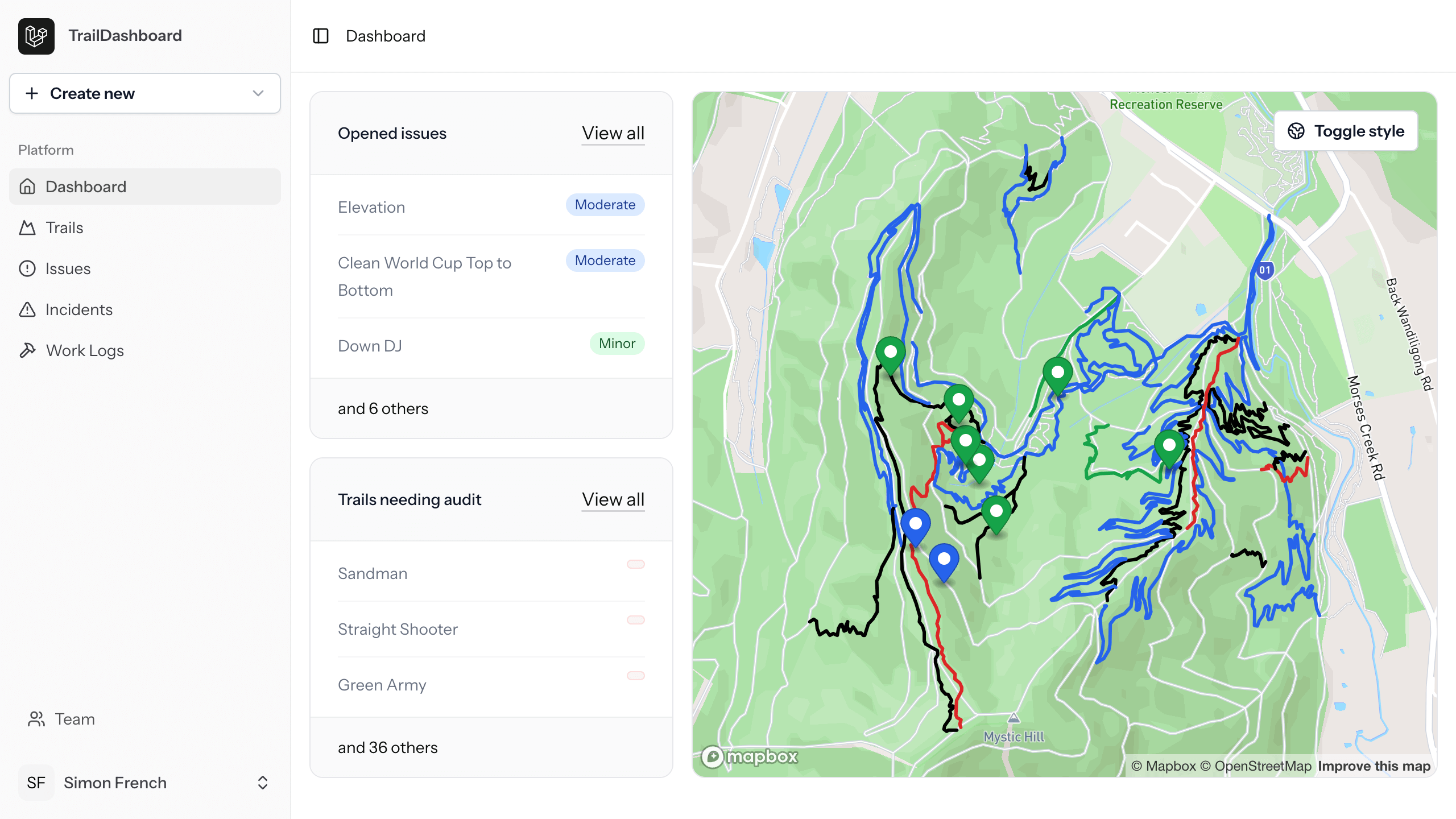 TrailDashboard interface preview